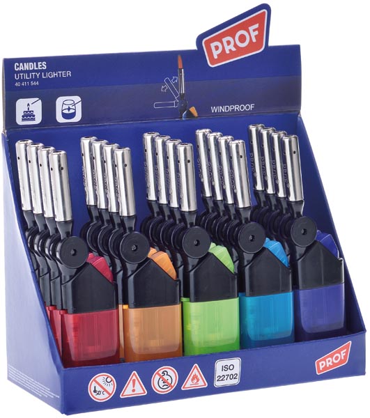 Feuerzeug Stabform, Turbo und klappbar, im 20er Display