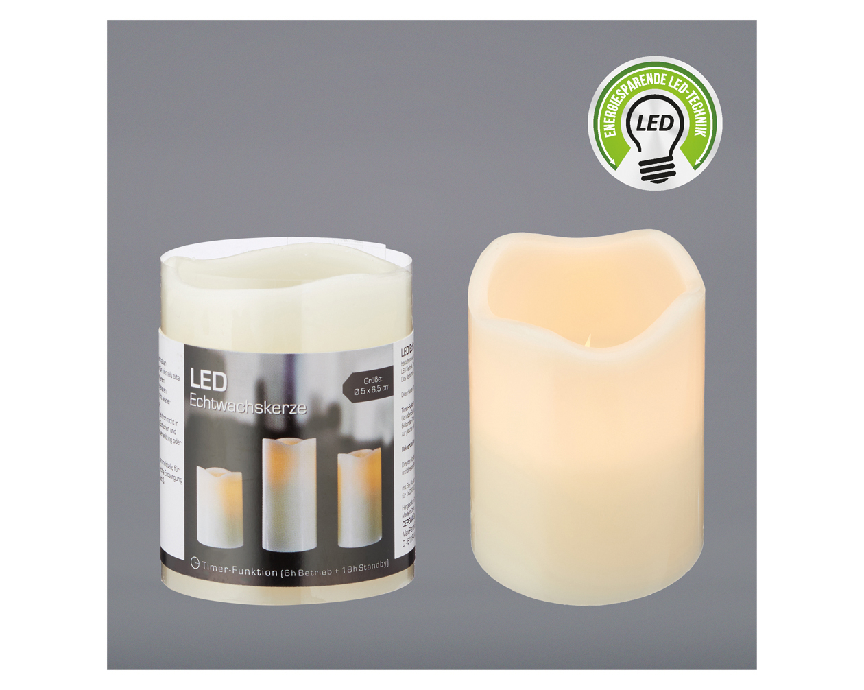 LED real wax candle 6.5cm ivory