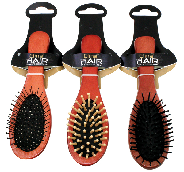 Hair Brush Wood Massage 17cm 3 Styles Asstd.