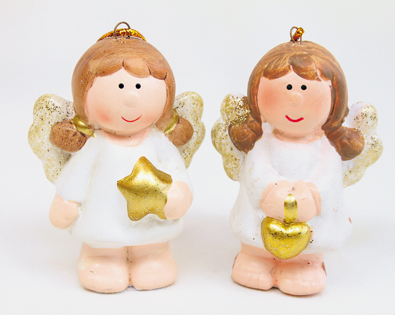 Angel ceramic white with glitter wings, 6x4,5cm