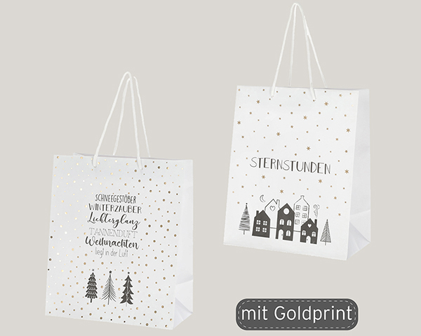 Geschenktüte weiße Weihnachten, 2/s, 24cmH, 128gsm,