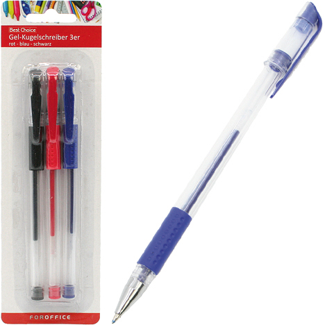 Ballpoint pen gel 3er red, blue, black ass. on