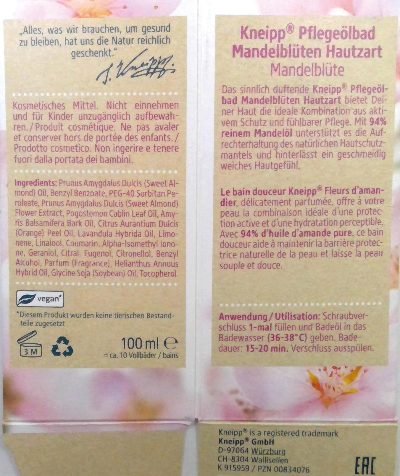 Kneipp Pflegeölbad 100ml Mandelblüten Hautzart