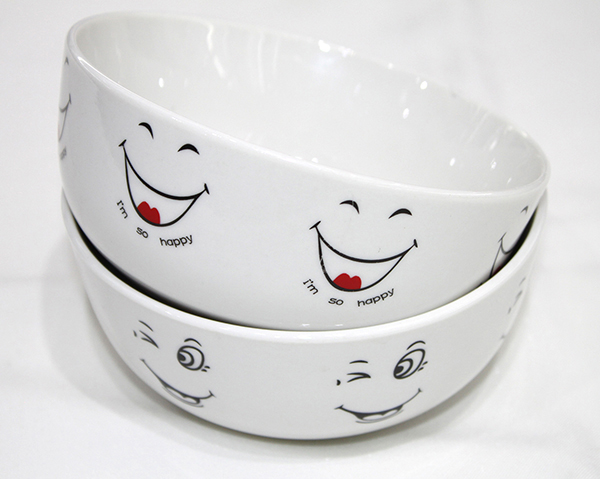 Cereal bowl with smiling face Ø13.5cm x 6.6cm high, made