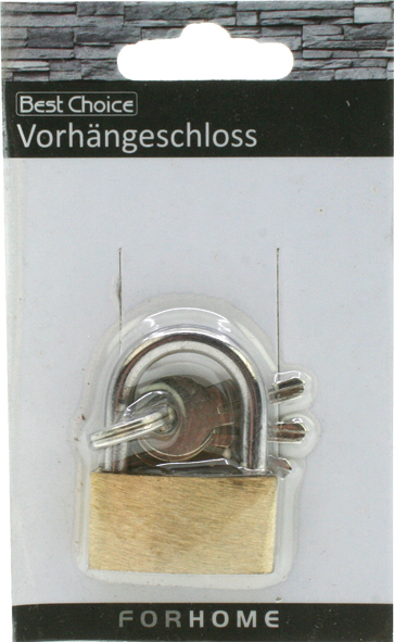 Padlock 2.5x1.5cm Brass on Card