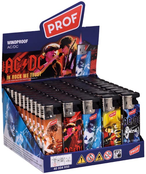 Feuerzeug AC/DC Slidecap-Feuerzeug, im 50er Display