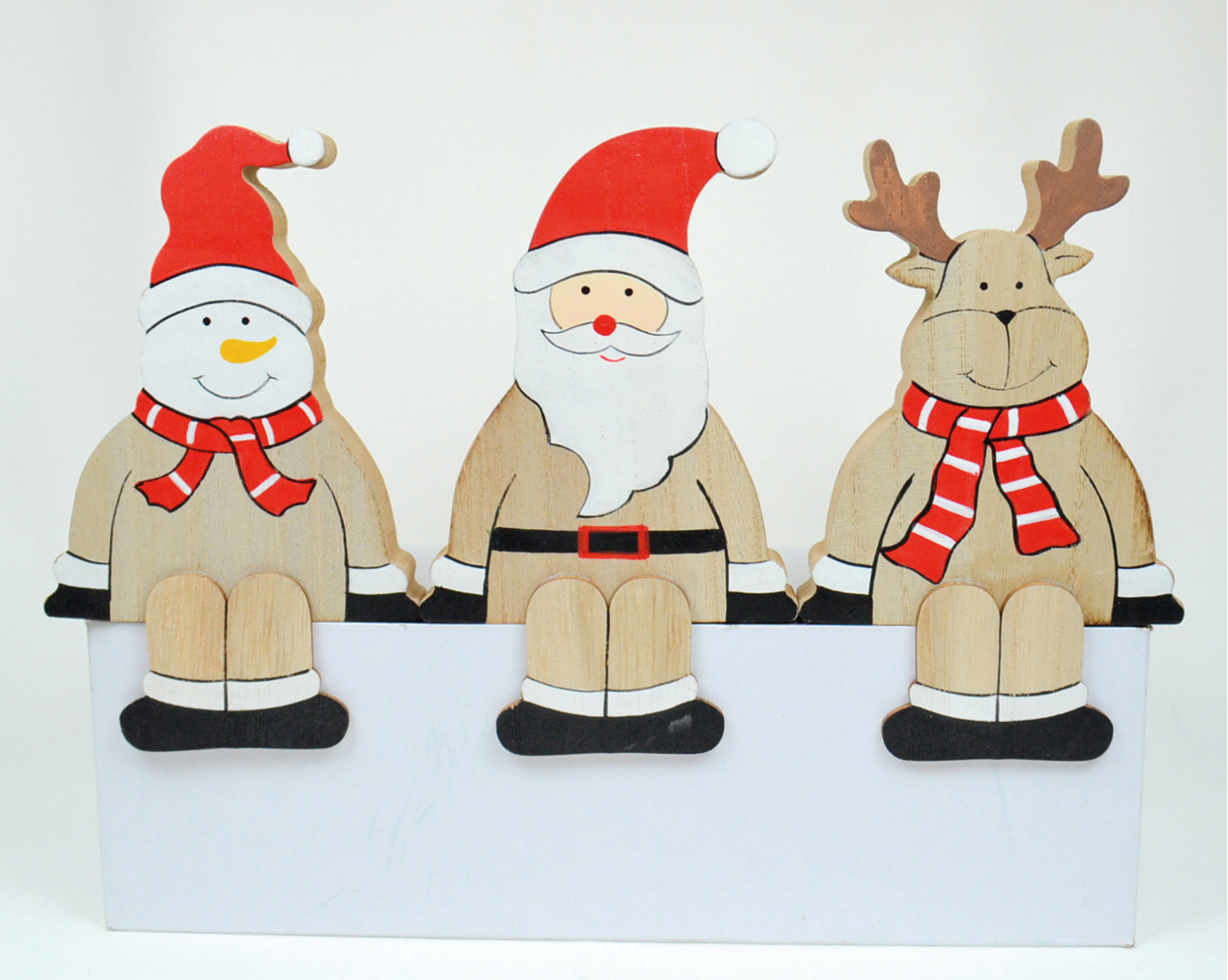 Holzkantensitzer XL 14x8,4x1,8cm, Santa, Schneemann und Elch