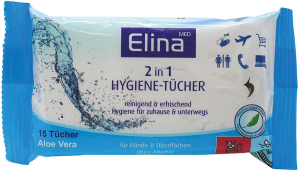 Hygienic wipes 15er Elina 2 in 1, 20x12 cm