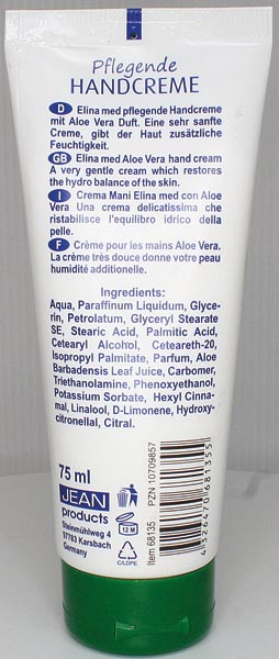 Elina Aloe Vera Hand Cream 75ml in Tube