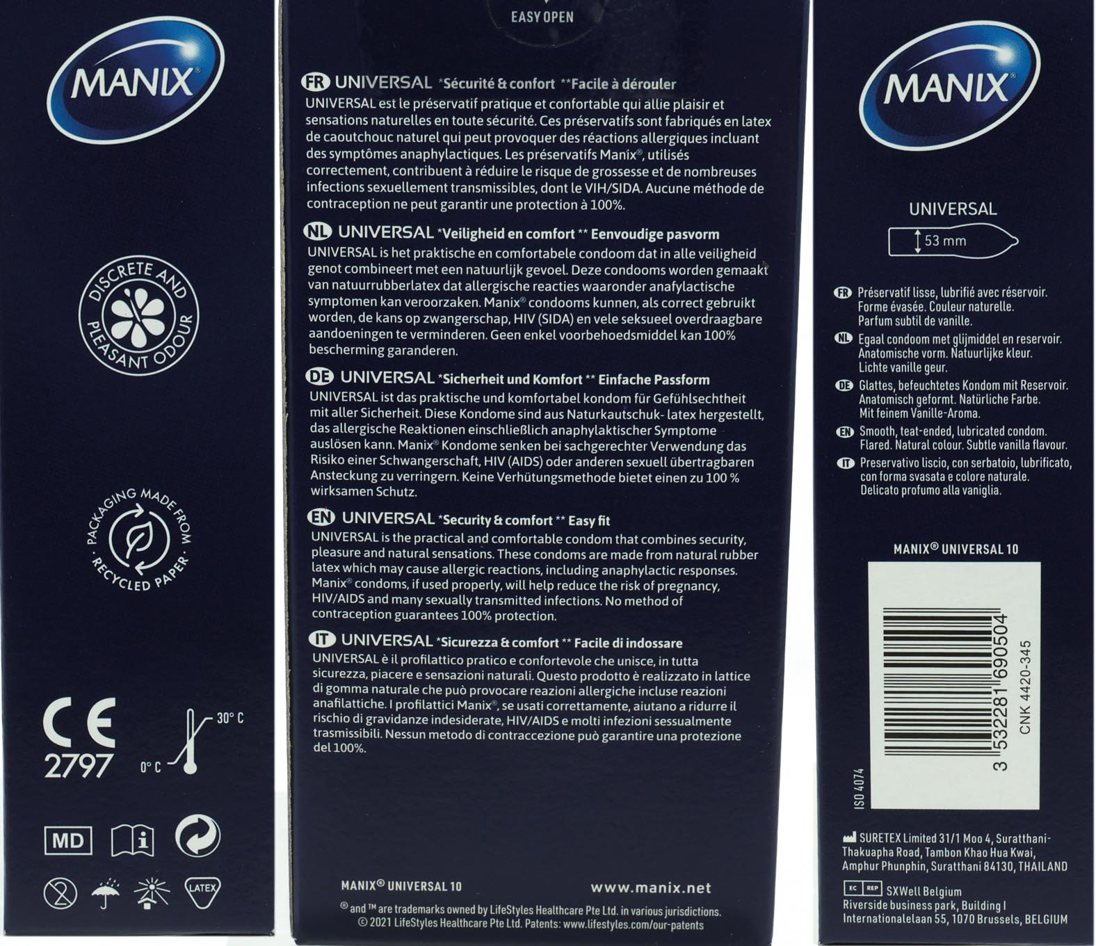 Préservatifs Manix 10 Universel Sécurité &