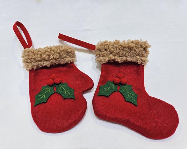 Santa boot and glove 14x10cm, with fur trim Very