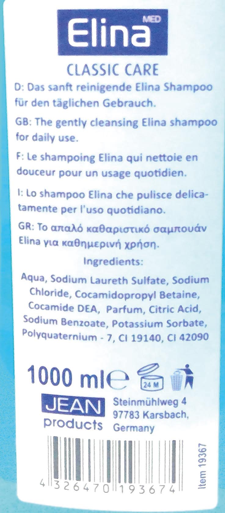 Shampoo Elina 1000ml Classic Care