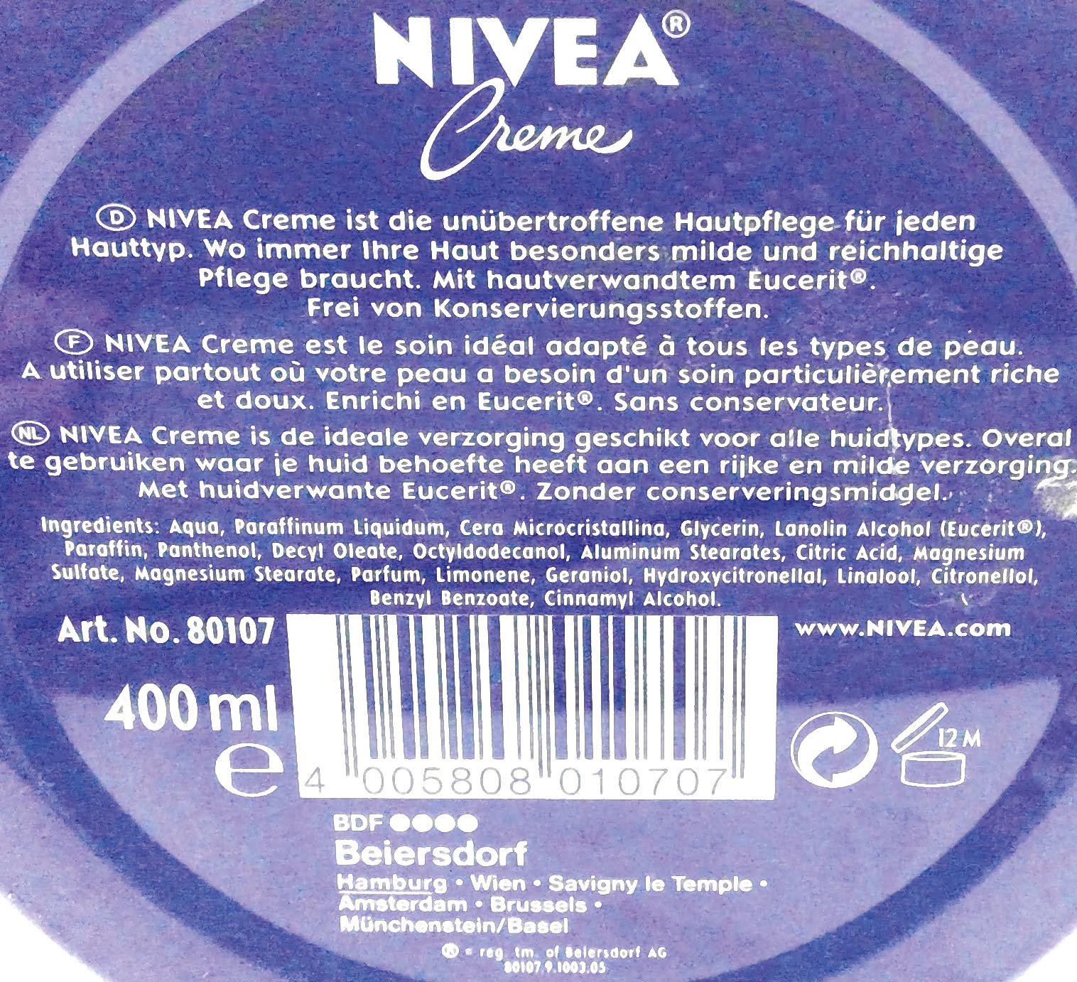 Nivea Cream 400ml Tin