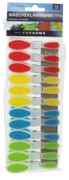 Wäscheklammern 12er Softgrip Anti-Rutsch 8,5cm