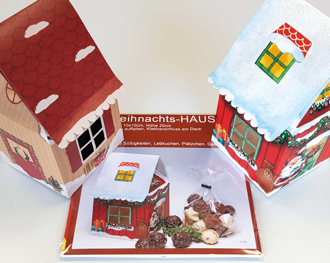 Weihnachtshaus XXL 20x10x10cm, 2 tolle Designs sort., mit XL