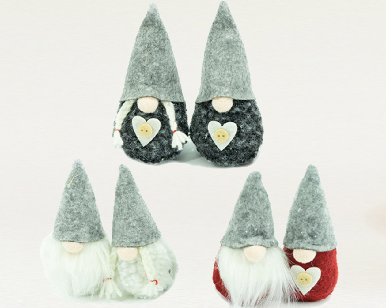 Felt gnome Nordic 11x5cm, grey, white, red ass.