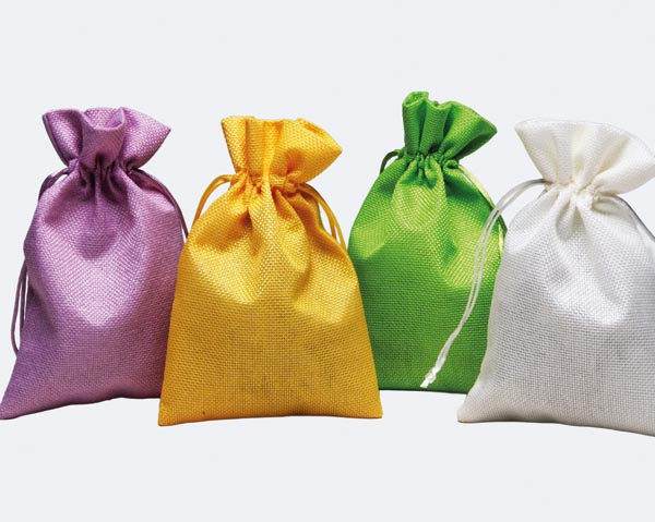 Beutel Jute-Look 20x13cm mit Zugkordel 4 Farben sortiert,