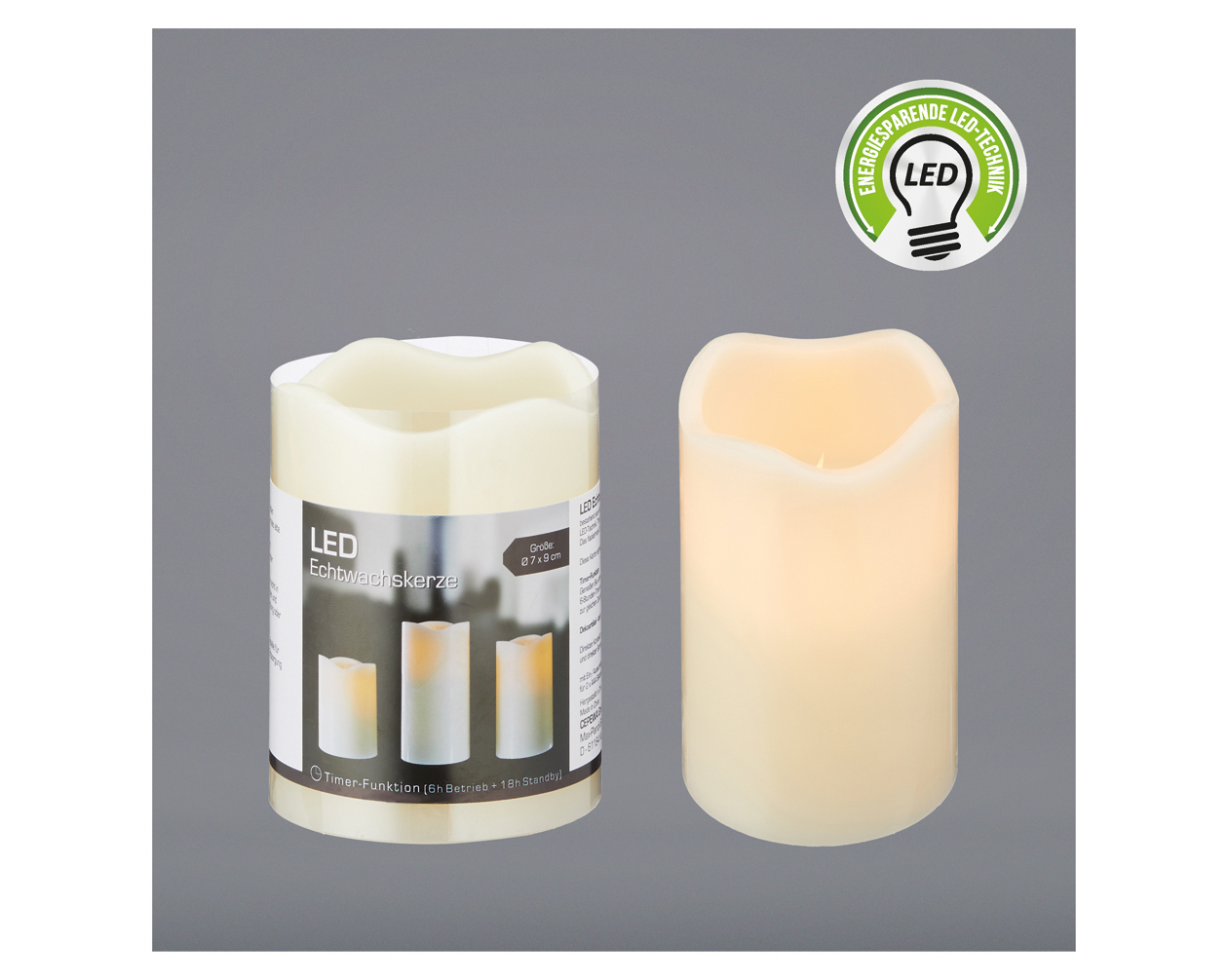 LED real wax candle 9cm ivory flickering LED