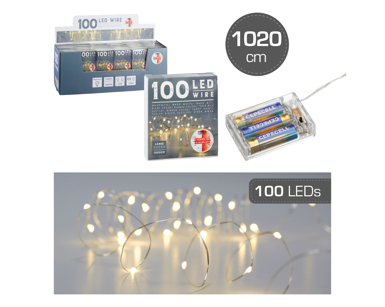 Light chain wire / micro, 100 LED, TIMER, 1000cm,