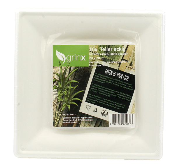 Eco plate sugar cane 20x20cm square, 10pcs