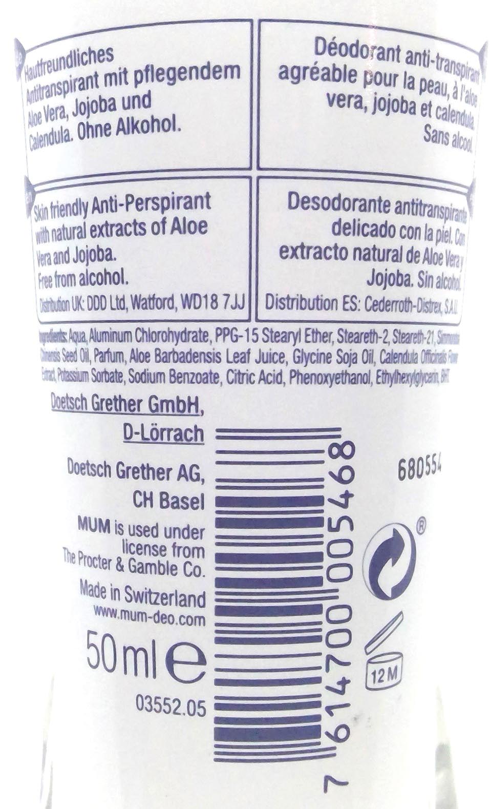 Mum Deo Roll on 50ml Sensitive Aloe Vera