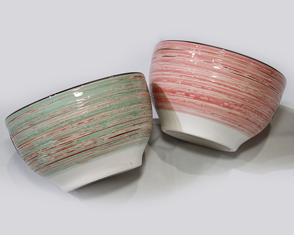 Cereal bowl 14x8cm, hand-painted, in a great soft striped