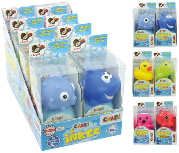 Badekugel u.Gummi-Wasser-Tier 8Stk.Displ. INKEE