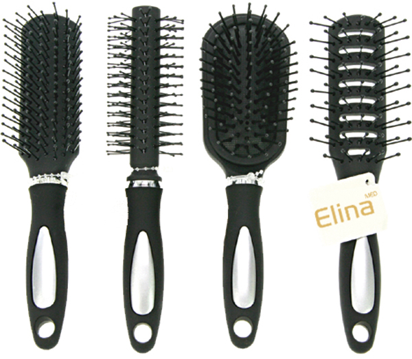 Hair Brush w/ Rubber Grip 17cm 4-Styles Asstd.