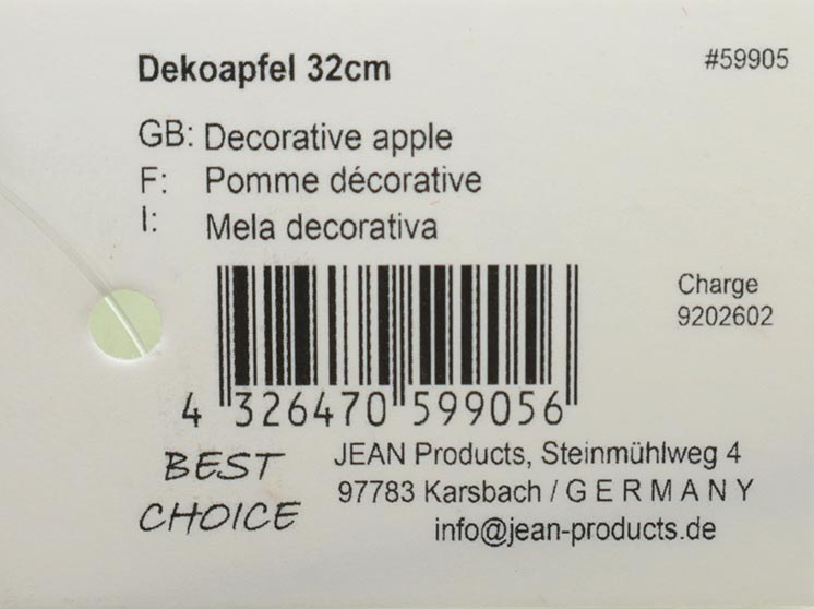 Zweig XL 32cm mit Apfel und Tannenzapfen verz.