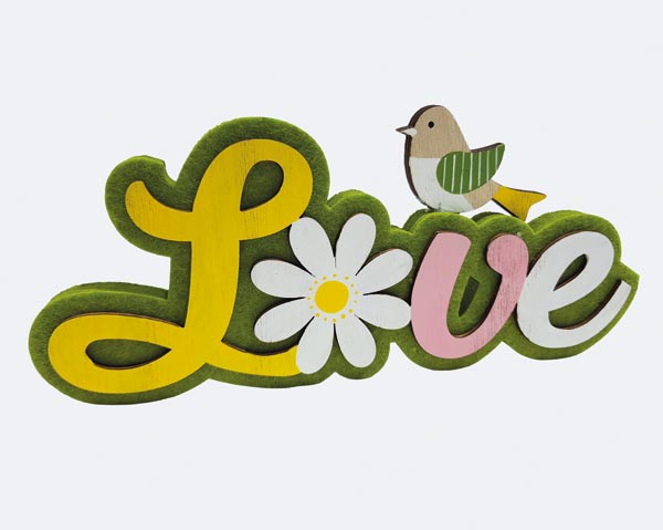Dekorativer „Love“-Schriftzug mit Vogel und Blume XXL