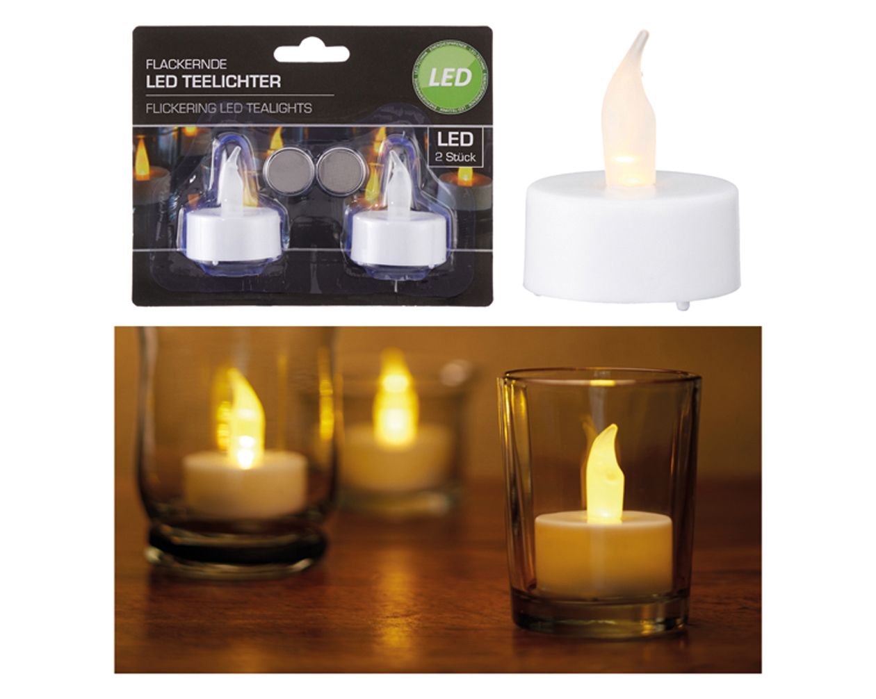 LED tea lights set of 2, battery included, 4x3cm