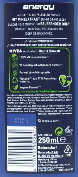 Nivea Shower 250ml Energy For Men