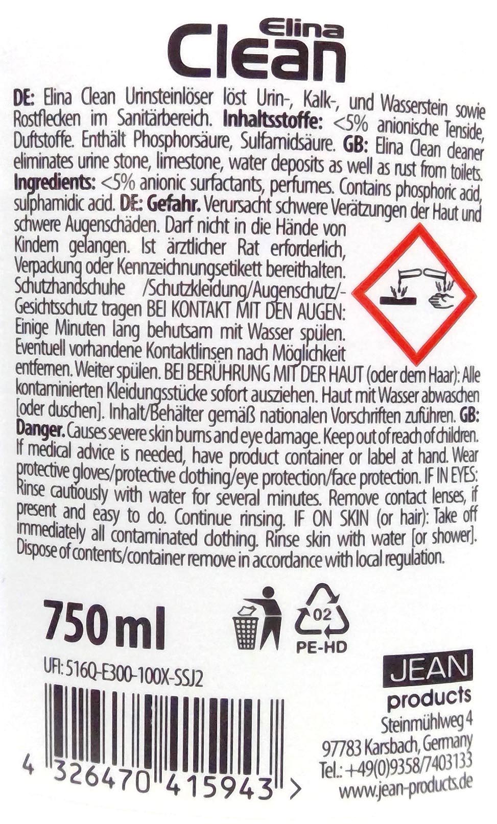 WC Reiniger Urinsteinlöser CLEAN 750ml