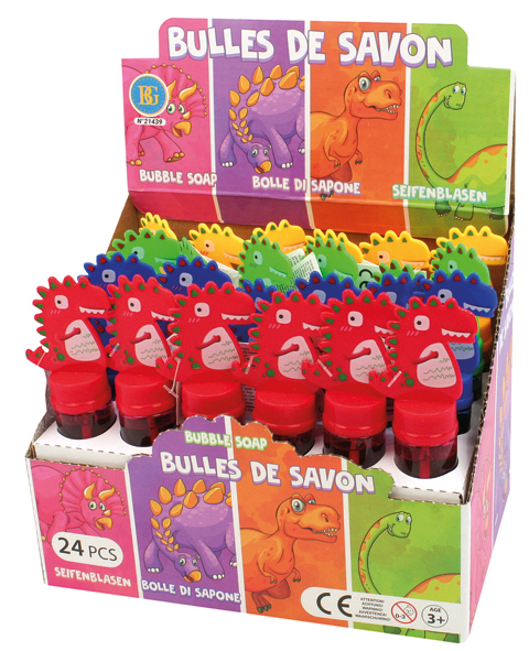 Bulles de savon Dino 35ml 14cm 4Fb. 24 affi.