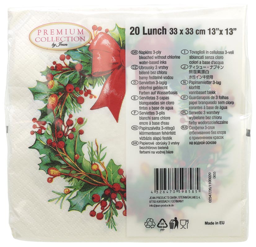 Napkins, 20-pack, 33x33cm, wreath design, specialist retaile