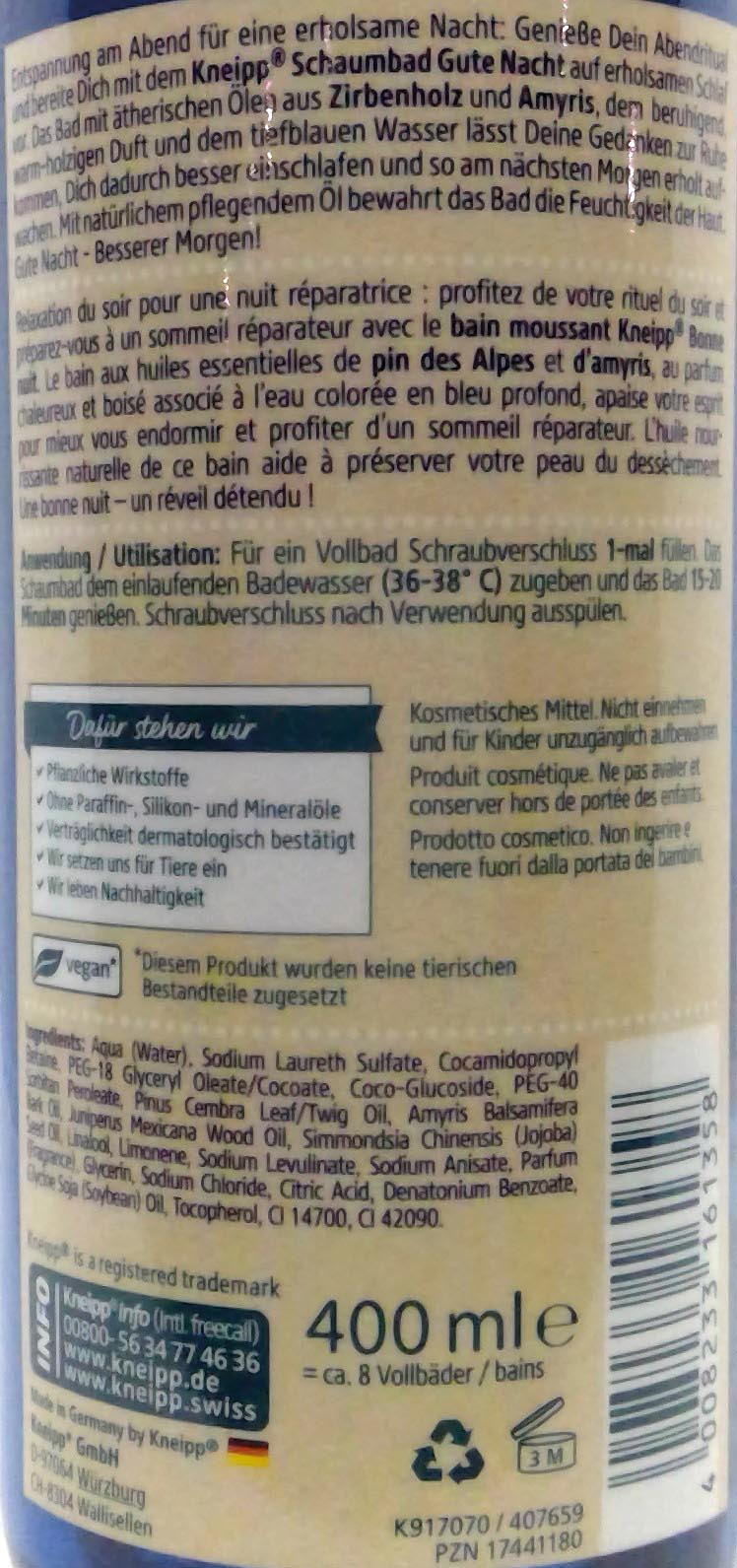 Kneipp Aroma Schaumbad 400ml Gute Nacht