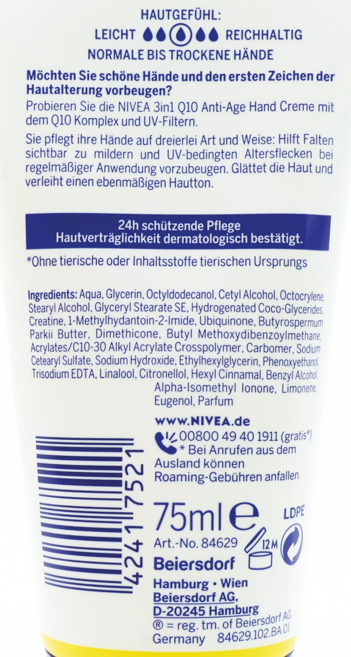 Crème pour les mains Nivea Q10 Anti Age 75ml