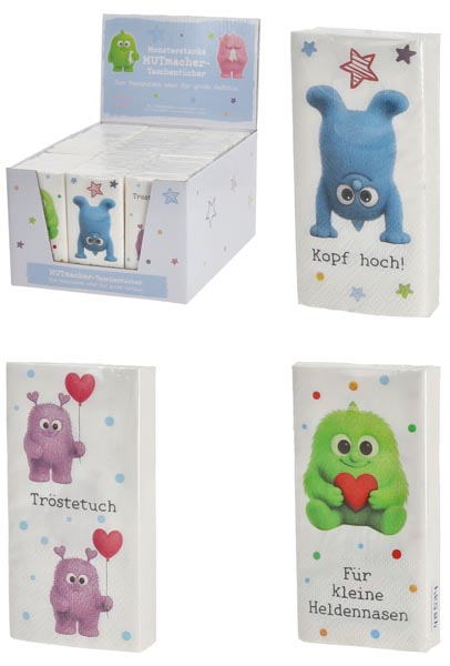 Mutmacher Taschentücher 3lg. 3 Designs 36er Disp.