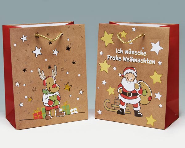 Geschenktasche 23x18cm, Santa oder Elch HOTSTAMP