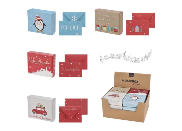 Money gift music box XMAS, 4f. sort. each 11x9cm