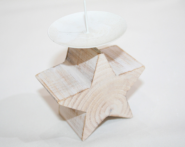 Wooden star XL candlestick 10x7x4cm, whitewashed, lovingly