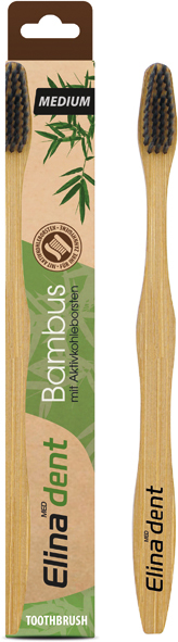 Toothbrush Elina Bamboo medium w. charcoalbrushes