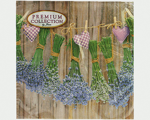 Premium Servietten 20er 33x33cm Lavendel mit Herz