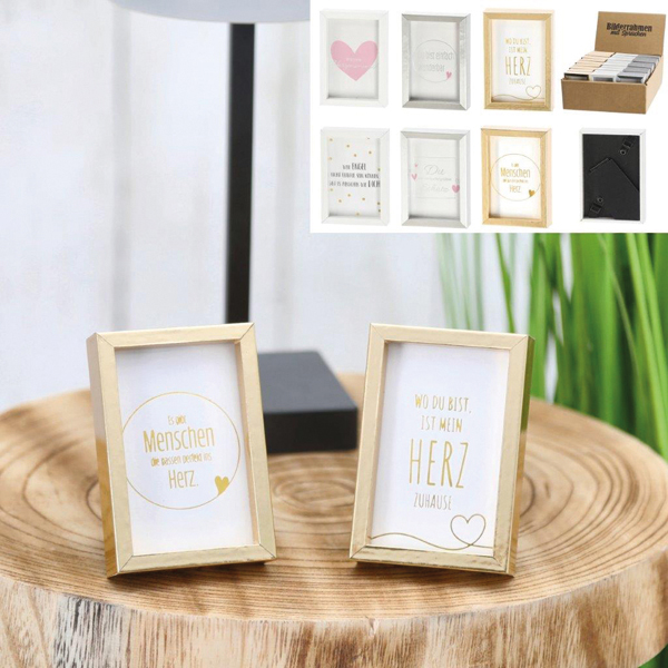 Picture frame with sayings, 3/s, approx. 8x6cm MDF/PS,