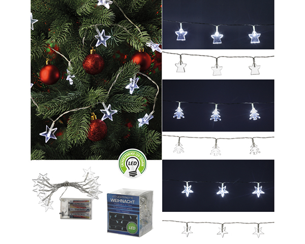 LED-Lichterkette -Weihnacht-, 3f/s., ca. 135cm, m. 10 warmweiße LED´s, Motiv Eng