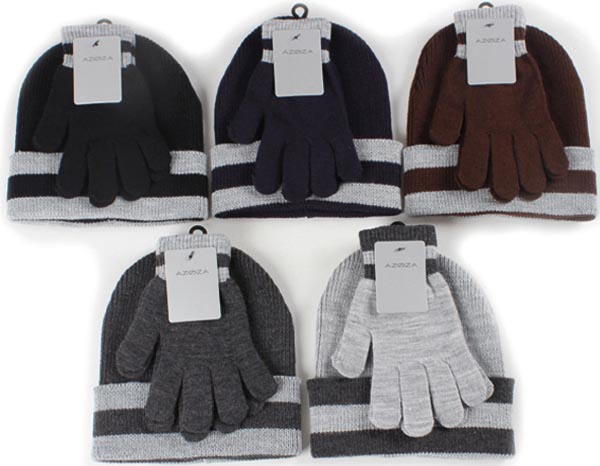 Chapeau d'hiver pour hommes avec gants 5 ass..