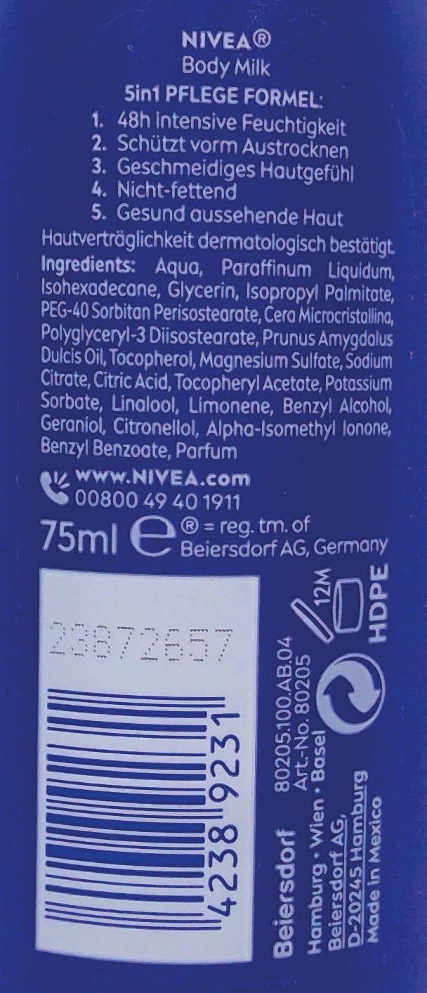 Nivea Body Milk 75ml für trockene Haut