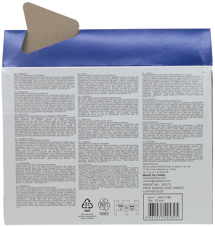 Briquet pour bougies Inanga Love , présentoir de 25 pièces