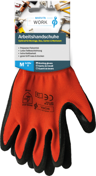 Arbeitshandschuhe M-XL rot/schw. Polyester/Latex