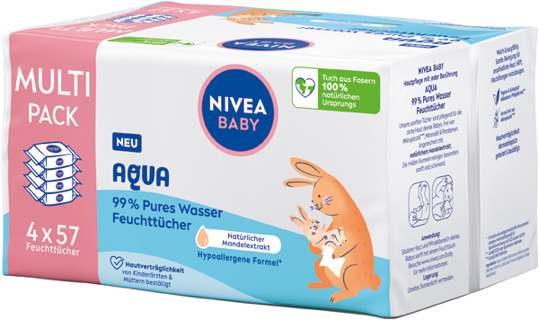 Nivea Baby Feuchttücher 99% Aqua 4x57 Stück